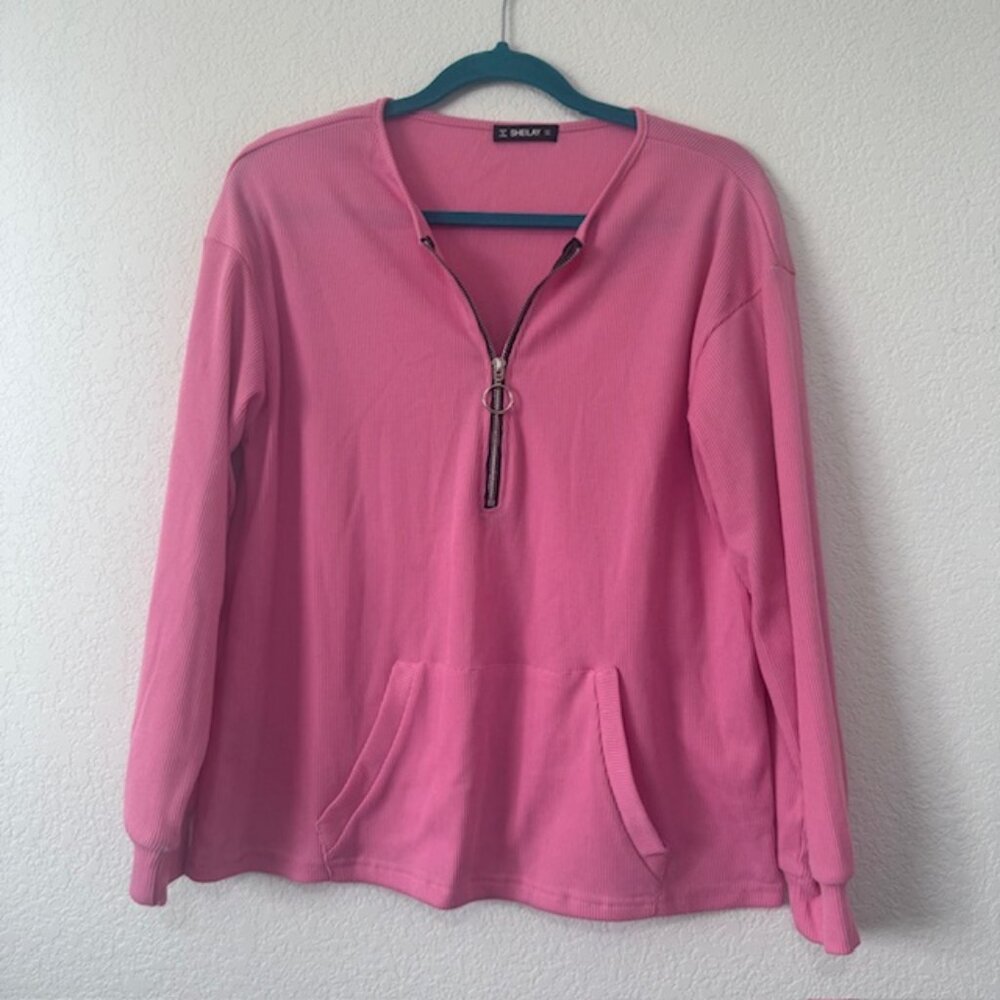 Pinkā Ribbed Quarter Zip Long Sleeve Athletic Sweatshirt Women Size L